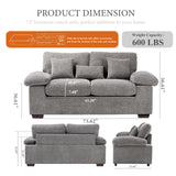 Living Room Loveseat Sofa Couch, 73" Love Seat Couch Sofa, Upholstered Chenille Living Room Sofa with Extra 3 Pillow, Removable Back Cushion-LightGrey COLAMY