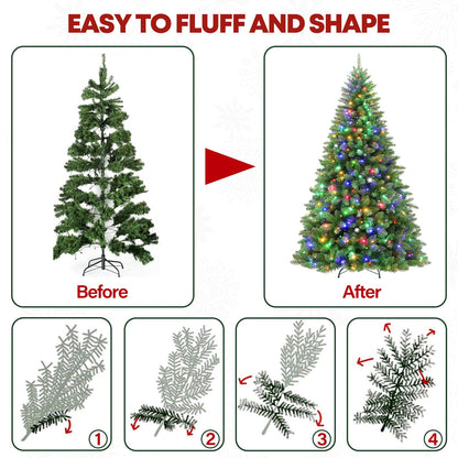 VIVATREES 7.5ft Prelit Christmas Tree with 450 Multicolor LED Lights, Artificial Christmas Tree with 1450 PVC Tips for Holiday, Easy Assembly with Metal Stand and Hinged Branches, 10 Colors