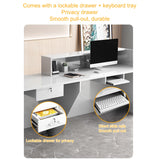 Modern Reception Desk with Counter, Salon Reception Desk with Lockable Drawer & Door Cabinet & Light Strip Receptionist for Office Boutique Lobby Shop cartBit