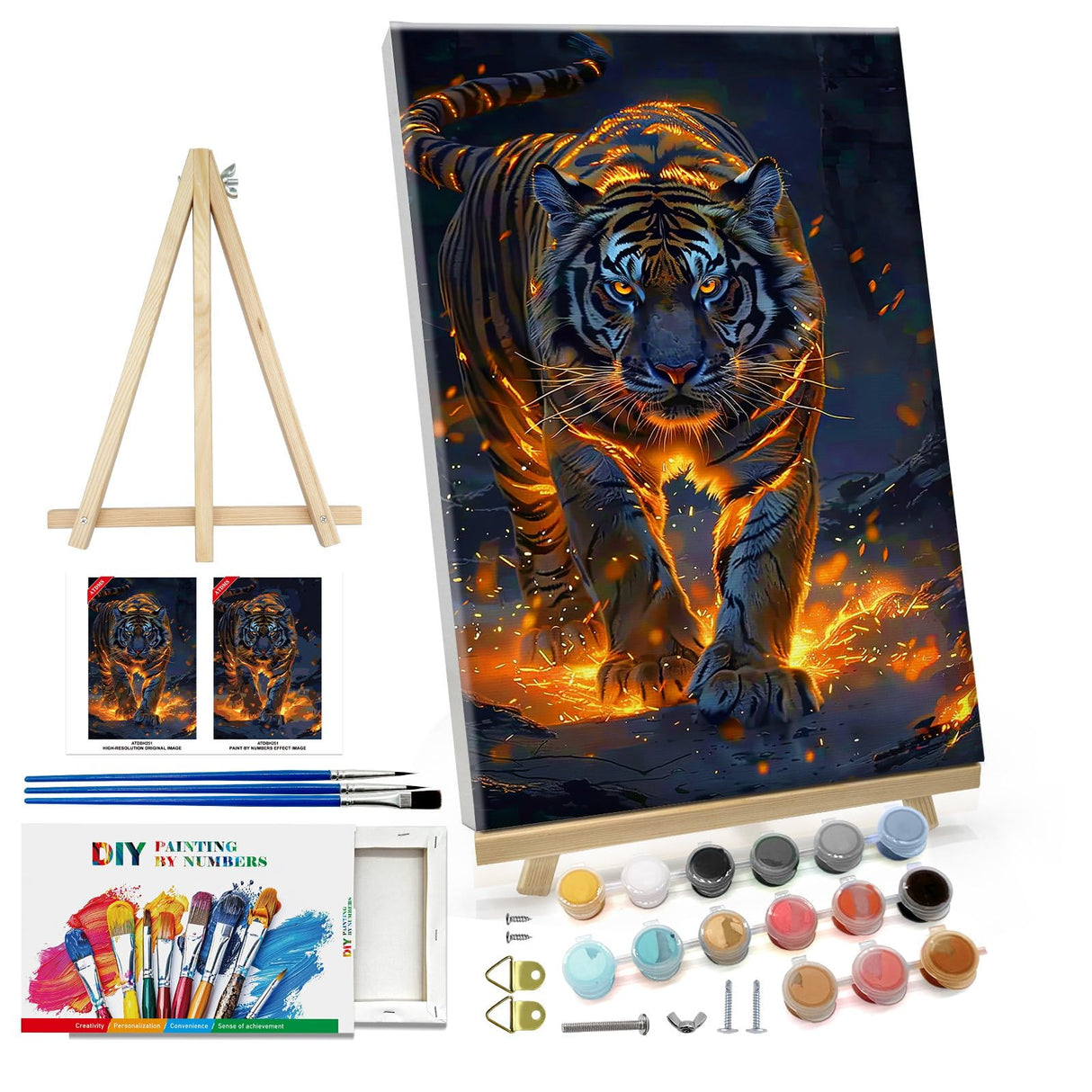 ATDMS Paint by Numbers Kit for Adults with Frame Tiger Paint by Number with Easel DIY Tiger Adult Paint by Number Kits Paint by Number Canvas for Gift Home Wall Decor 8x12 Inch ATDMS