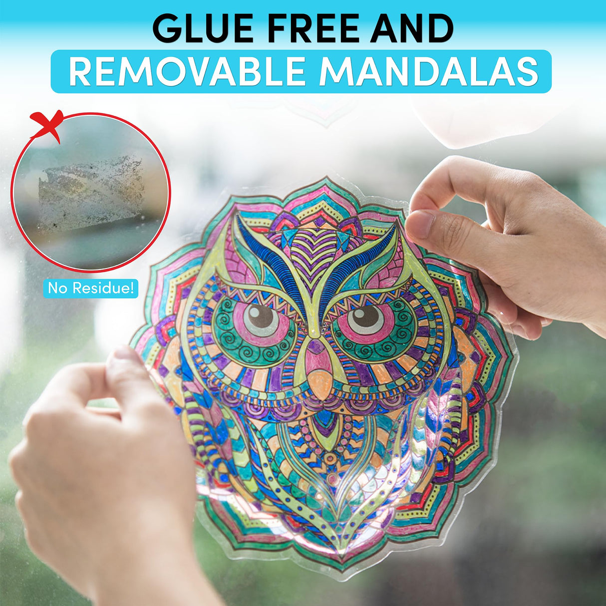 Hula Home Stained Glass Mandala Art Kit - Animal DIY Window Clings with Markers, 10 Suncatchers - Perfect Hobby for Adults, Kids, Teens & Seniors - Ideal Gift for Beginners, Women & Elderly - New Hula Home