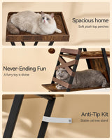 FourFurPets 72.4" Modern Cat Tower for Indoor Cats - Multi-Level Condo With Caves, Tall Tree With Scratching Board, Wooden Tower With Large Perch, Removable Pads, Rustic Brown FourFurPets