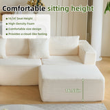110" Modular Sectional Couch with 2 Movable Ottoman, Cloud Sofa Couches for Living Room, U Shaped Deep Seat Boneless Sofa,Luxury Corduroy Fabric, No Assembly Required White Veloflow
