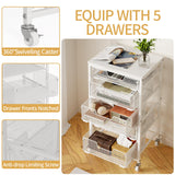 Sbanmao Utility Cart with 5 Drawers, Rolling Storage Cart with Wooden Tabletop and Lockable Wheels, Storage Drawer Cart Craft Cart for Bedroom, Classroom, Home, Office, White Sbanmao