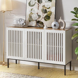 BVIUNTWO 47" Farmhouse Buffet Cabinet with Metal Base, Adjustable Shelves & 3 Doors, Antique White Storage Sideboard for Kitchen, Dining & Living Room BVIUNTWO