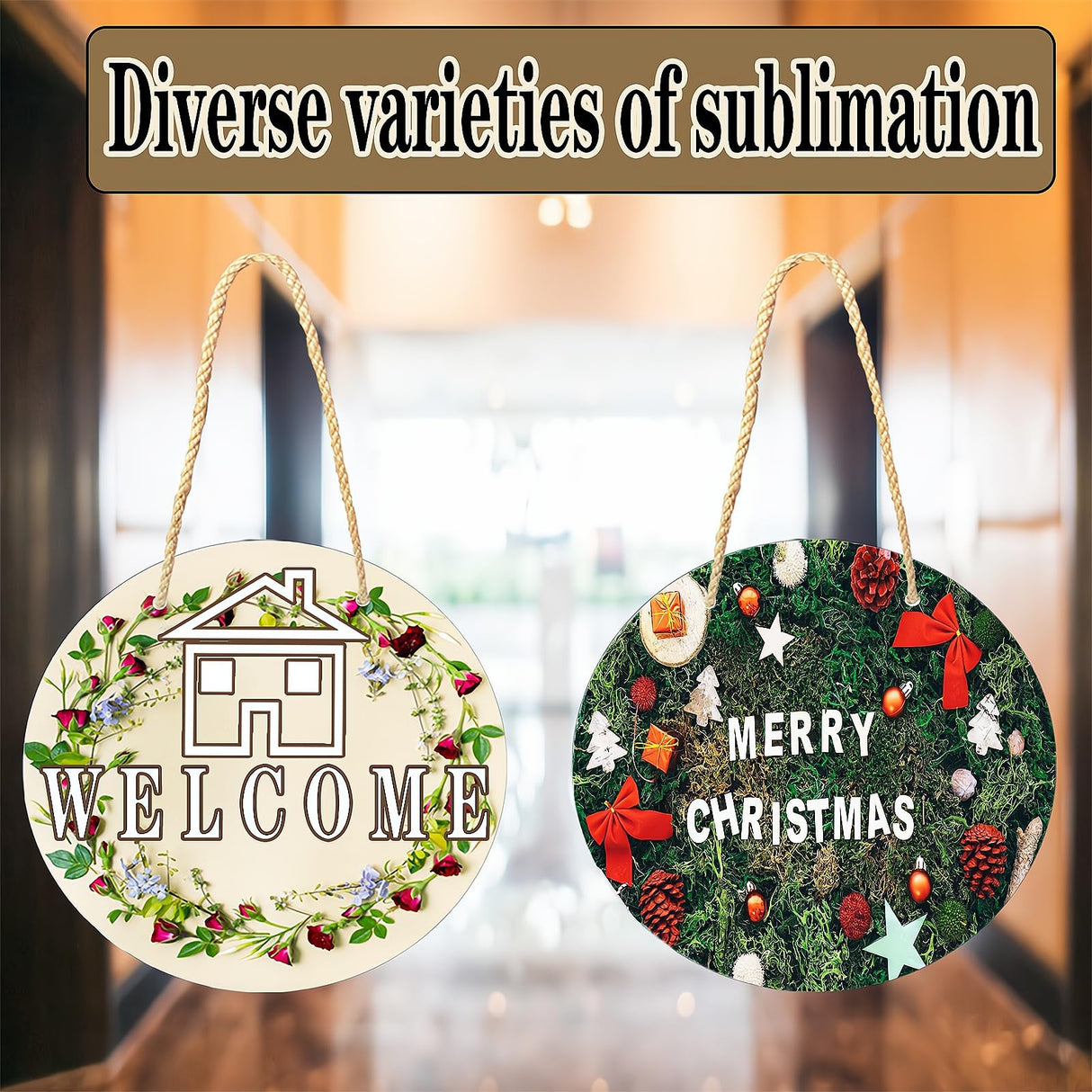 4 pcs Metal Sublimation Door Hanger Blanks,10 inch Round Unfinished Sign Blank,Sublimation Door Decorations Hanging,Sublimation Ornament Blanks,Door Decor Sublimation Metal Sign Blanks Guyuewey