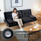 FLEXISPOT XCT3 Futon Sofa Bed - Folding Convertible Sleeper Couch w/ 2 USB Charging Ports, 2 Cup Holders, Removable Armrests, Adjustable Guest Bed for Apartments Living Room, Black FLEXISPOT