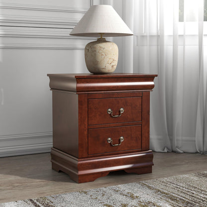 Furniture of America Arabella Traditional Solid Wood Nightstand with Drawers and Antique Nickle Handles, Small Bedside Table, No Assembly Wooden Night Stand for Bedroom, Guest Room, Dorm, Cherry