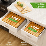 Pipishell Bamboo Expandable Drawer Organizer for Utensils Holder, Adjustable Cutlery Tray, Wood Drawer Dividers Organizer for Silverware, Flatware, Knives in Kitchen, Bedroom, Living Room(M-N) Pipishell