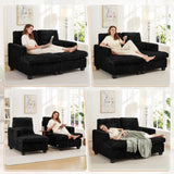 JEEOHEY Double Chaise Lounge Chair Indoor, 61" W Corduroy Small Loveseat Couch with Adjustable Backrest, Modern Comfy Couch, Deep Seat Sofa, Leisure Sleeper Sofa Bed for Living Room,Bedroom(Black) JEEOHEY