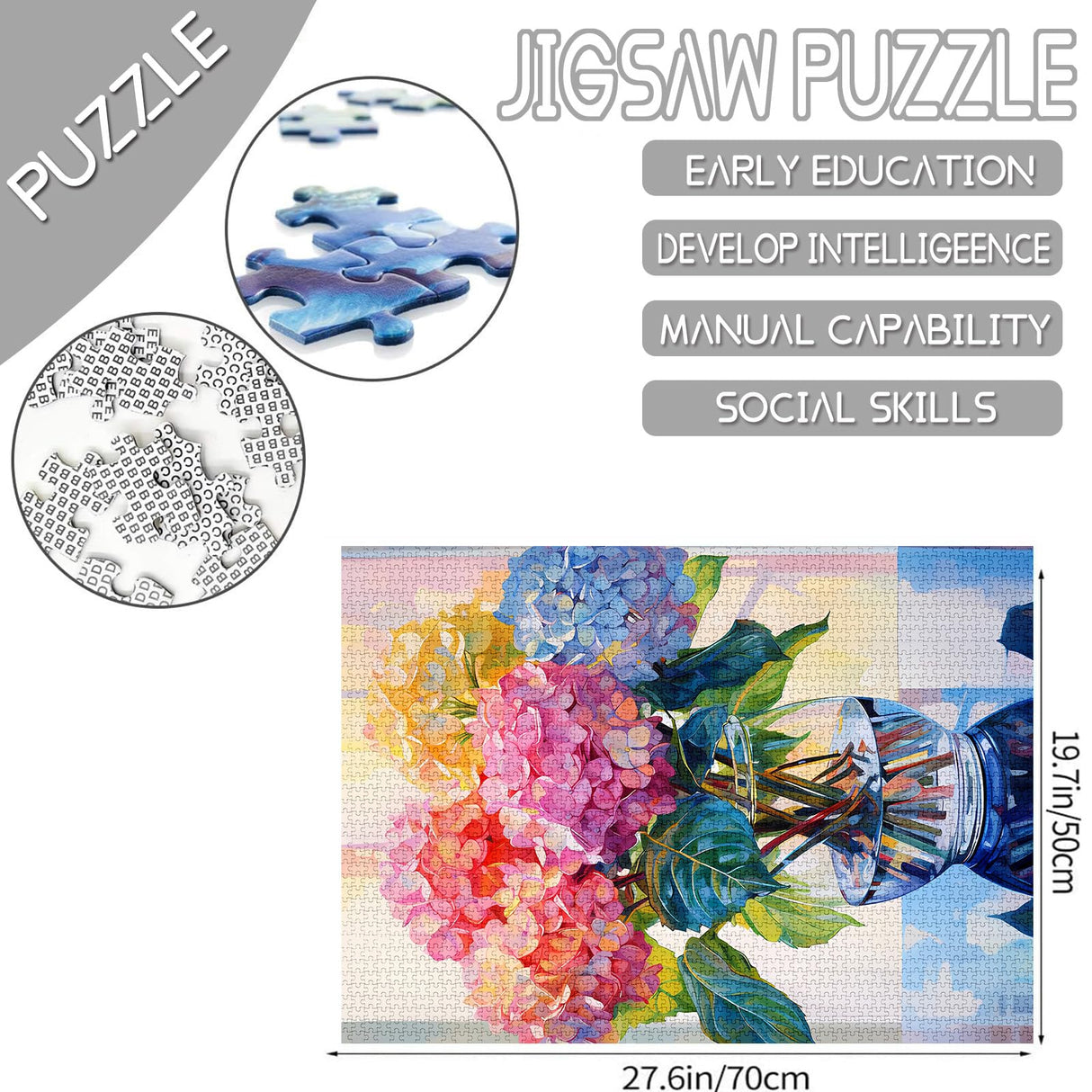 Hydrangea in Glass Vase Jigsaw Puzzle 1000 Pieces Puzzles for Adults, Blossom Flowers Jigsaw Puzzles for Challenging Family Activity Games DIY Puzzle for Home Wall Decor Gifts - 20 x 27 Inches Tucocoo