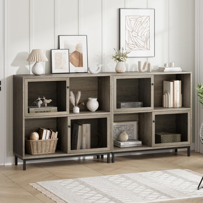 Farmhouse Grey Coffee Bar Cabinet with Sliding Doors & Ample Storage - WoodArtSupply