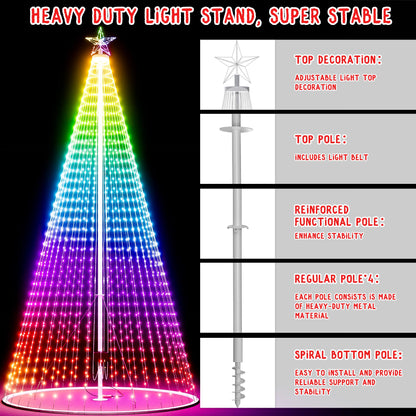 Led Outdoor Christmas Tree, 20ft Prelit Christmas Tree, Smart Outside Christmas Tree Light Show App Control with 1512 LED Lights Color Changing Sync APP & Remote Control Christmas Tree Lighting