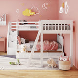 HRJHLucky Twin Over Full L-Shaped Bunk Bed with 3 Drawers,Triple Bunk Bed with 3 Drawers and Storage Stairs,Wood Corner Beds for Kids, Teens, Adults (White) HRJHLucky