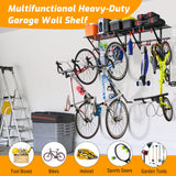 PLKOW Garage Wall Shelving Includes Bike Hooks, Sturdy Adjustable Garage Shelving Wall Mount Garage/Organizer (Black, 2-Pack) PLKOW