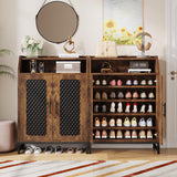 Tribesigns Shoe Cabinet with Doors, 20 Pairs Entryway Shoe Storage Cabinet with Removable Shelves & Open Top Shelf, 7 Tier Wooden Shoe Rack Organizer for Hallway, Brown & Black Tribesigns