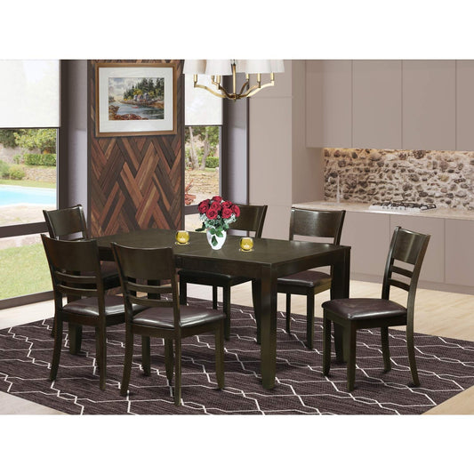 East West Furniture LYFD7-CAP-LC Lynfield 7 Piece Dining Room Furniture Set Consist of a Rectangle Kitchen Table with Butterfly Leaf and 6 Faux Leather Upholstered Chairs, 36x66 Inch - WoodArtSupply