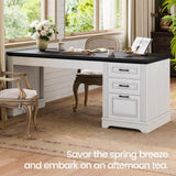 Itaar Farmhouse 55" Executive Desk, Computer Desk with Storage Drawers and Power Outlet, Home Office Desk, Workstation for Office Home, White Itaar
