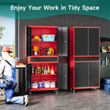 Metal Storage Cabinet with Wheels and Drawer,Rolling Garage Storage Cabinet with Lock,Black Red Metal Cabinet with Wheels,73" Mobile Tall Large Storage Cabinet on Wheels for Home,Office,Garage,Shop SISESOL