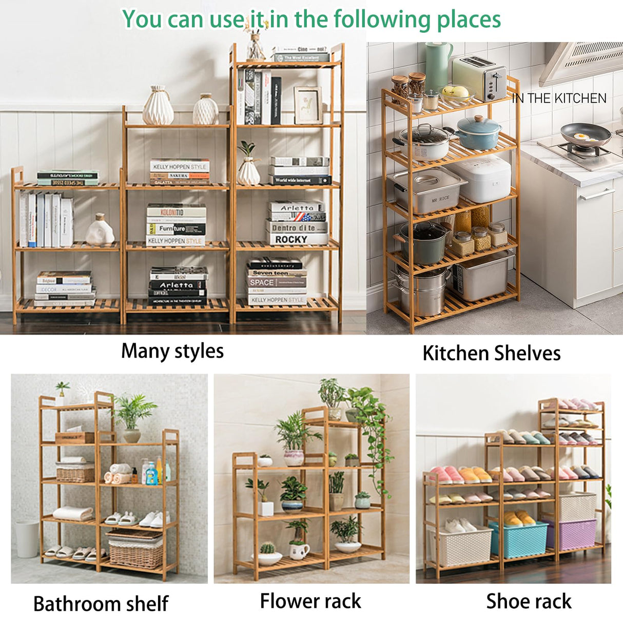 MCBAOB Bamboo Shelf, 4-Tier Bookcase Storage Shelves, Small Book Rack Shelving Unit, Multipurpose Storage Display Shelf for Bathroom Kitchen Living Room Office, 25W x 35D x 100H (4-Tier Natural) MCBAOB