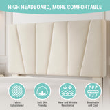 GarveeHome Twin Size Bed Frame with Adjustable Headboard and 2 Storage Drawers, Velvet Upholstered Tufted Twin Platform Bed Frames with Wooden Slats Support, Bedframe No Box Spring Needed, Beige/Cream GarveeHome