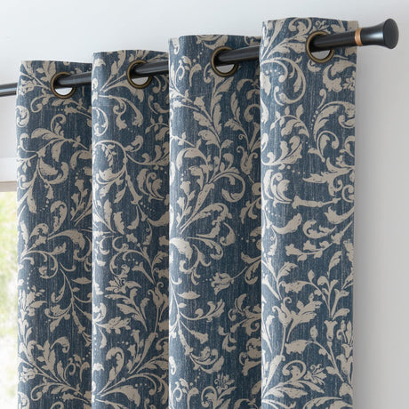 jinchan 80% Blackout Curtains for Living Room, Farmhouse Drapes with Scroll Floral Patterned for Bedroom, Extra Long Grommet Thermal Insulated Curtains, Vintage Curtains108 inch Length 2 Panels Blue jinchan