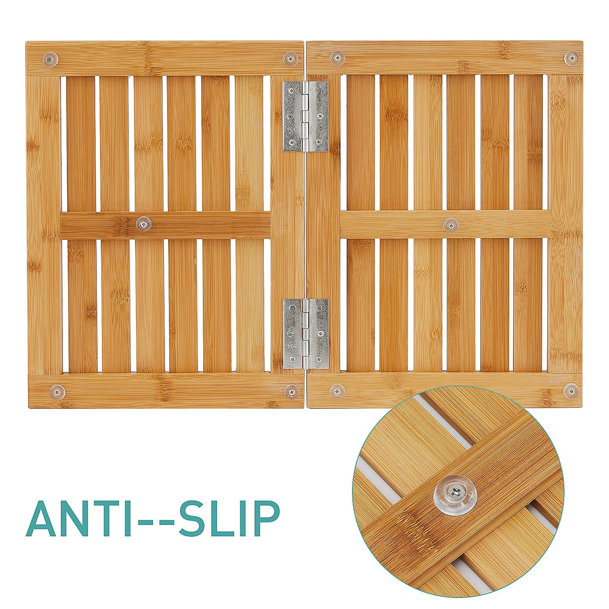 Waterproof Bamboo Bath Mat for Shower, Foldable | Non-Slip | Heavy Duty, Wooden Bath Mat, Floor Mat and Doormat for Indoor Outdoor, 23.4in x 15.6in viewcare