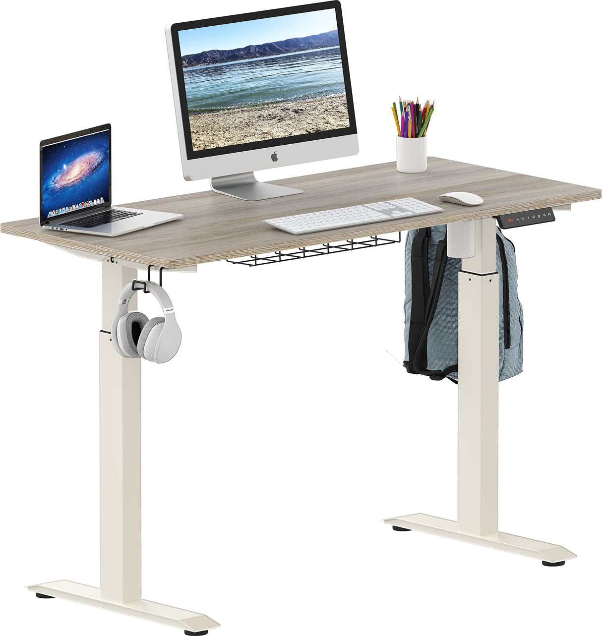 SHW Memory Preset Electric Height Adjustable Standing Desk, 48 x 24 Inches, Maple SHW