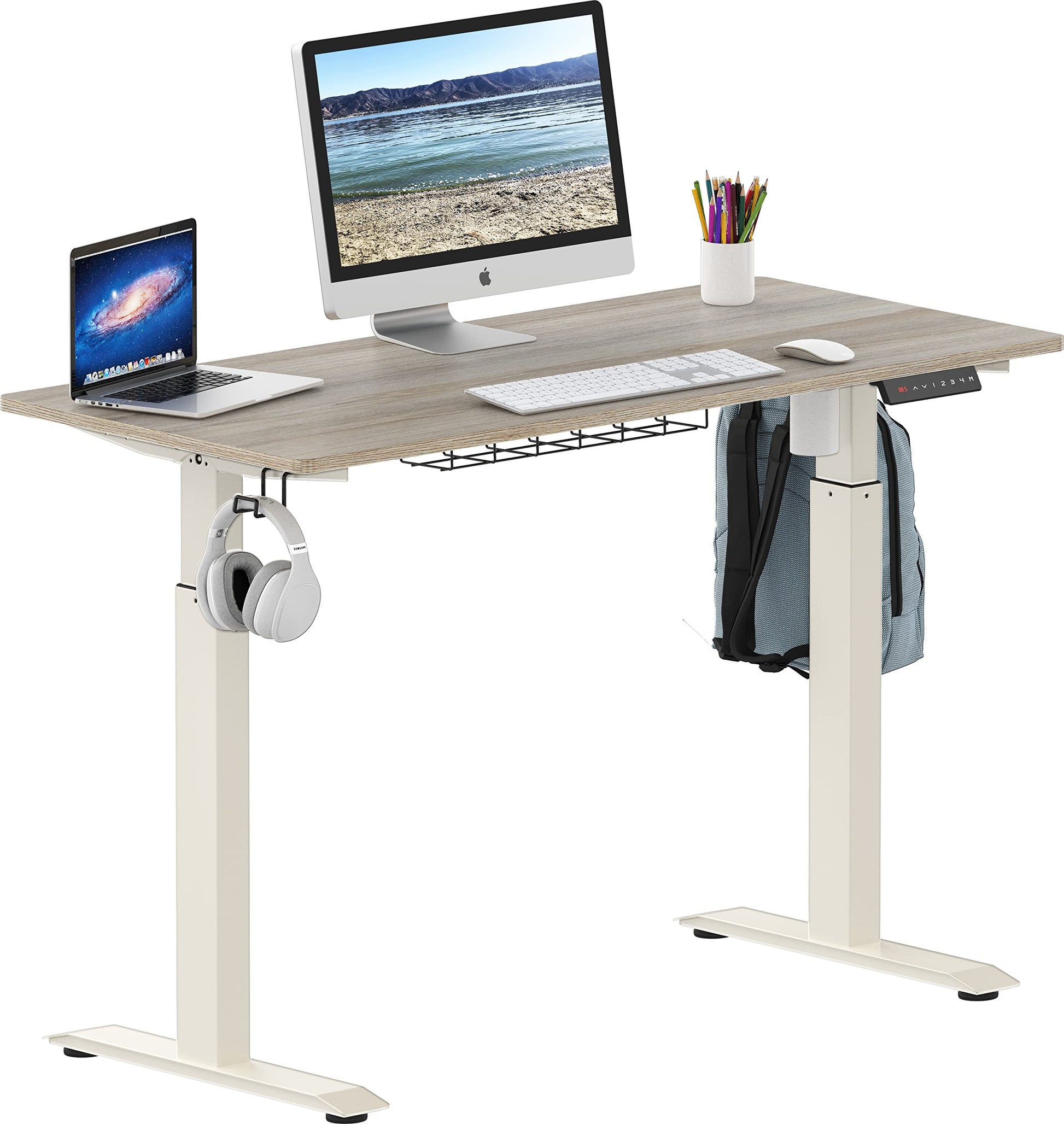 SHW Memory Preset Electric Height Adjustable Standing Desk, 48 x 24 Inches, Maple - WoodArtSupply