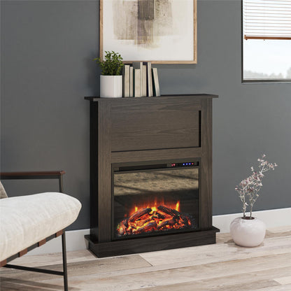 Ameriwood Home Ellsworth 32 Inch Electric Fireplace with Mantel, Replaceable Fireplace Insert Heater, Remote Control, Timer, Realistic Log and Flame Effect, For the Living Room or Bedroom, Espresso