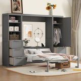 Harper & Bright Designs Queen Size Murphy Bed with Closet, Wall Bed with Drawers and Shelves, Gray Harper & Bright Designs