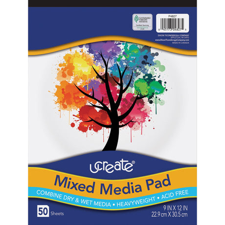UCreate Mixed Media Pad, White, 9" x 12", 50 Sheets UCREATE