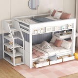 Harper & Bright Designs Wooden Bunk Bed,Full Over Full Bed with Drawers and Staircase for Storage, Multi-Functional Convertible Full Size Daybeds Futon Bed, No Box Spring Needed,White Harper & Bright Designs