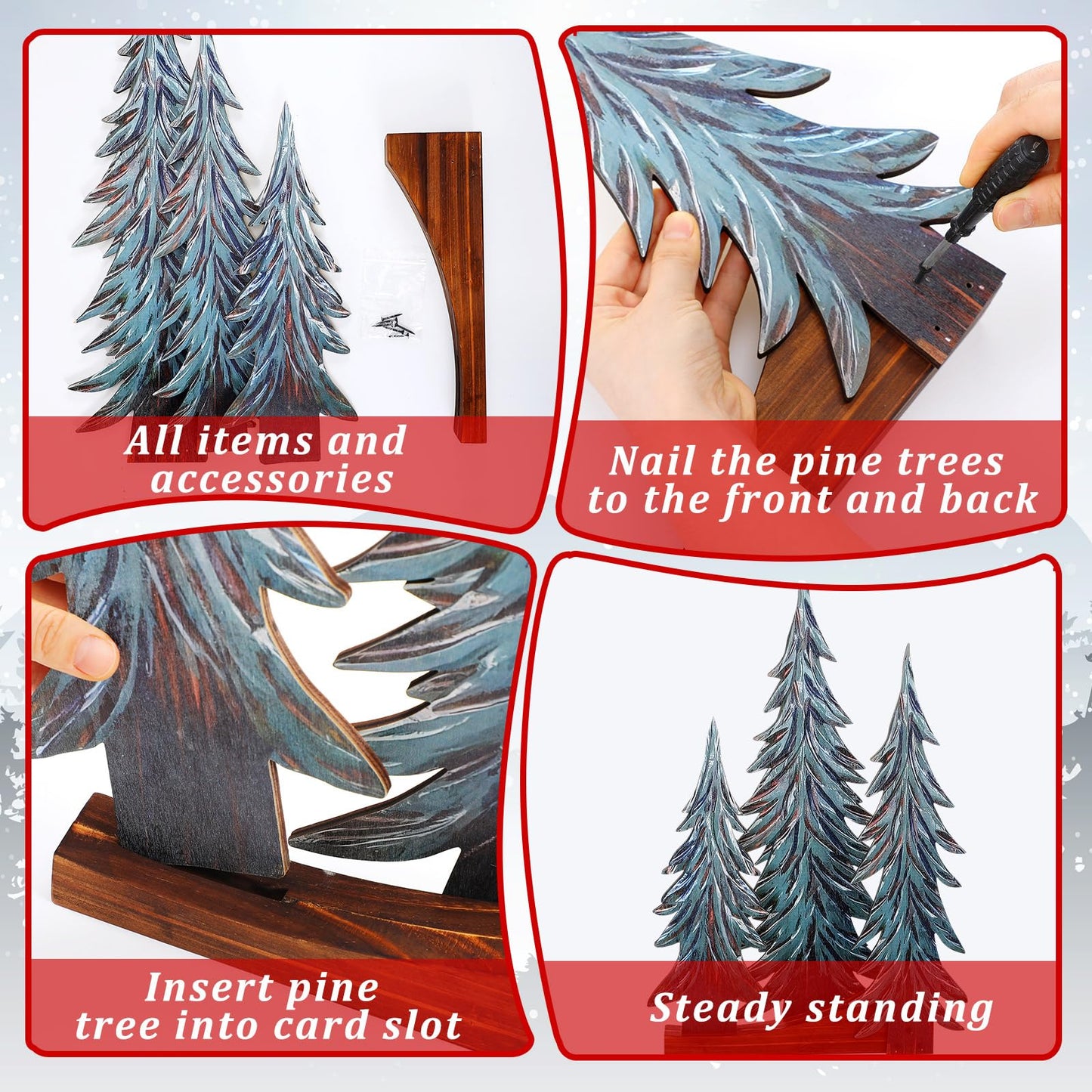 Threehoney 24 Inch Christmas Tall Pines Tree Alpine Trees Set of 3 Tabletop Christmas Decor Wooden Christmas Tree Standing Rustic Xmas Tree for Winter Mantle Fireplace Living Room Bathroom Porch