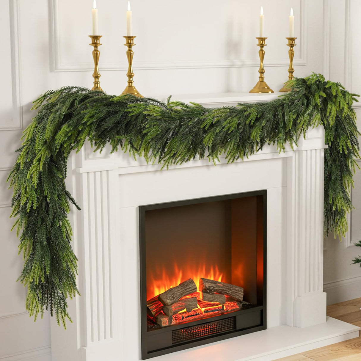 N&T NIETING 9FT Christmas Norfolk Pine Garland Real Touch Pine Artificial Garlands Faux Greenery Garland Winter Christmas Garland for Table Mantle Fireplace Indoor Outdoor Xmas Decorations (1 Pcs) N&T NIETING