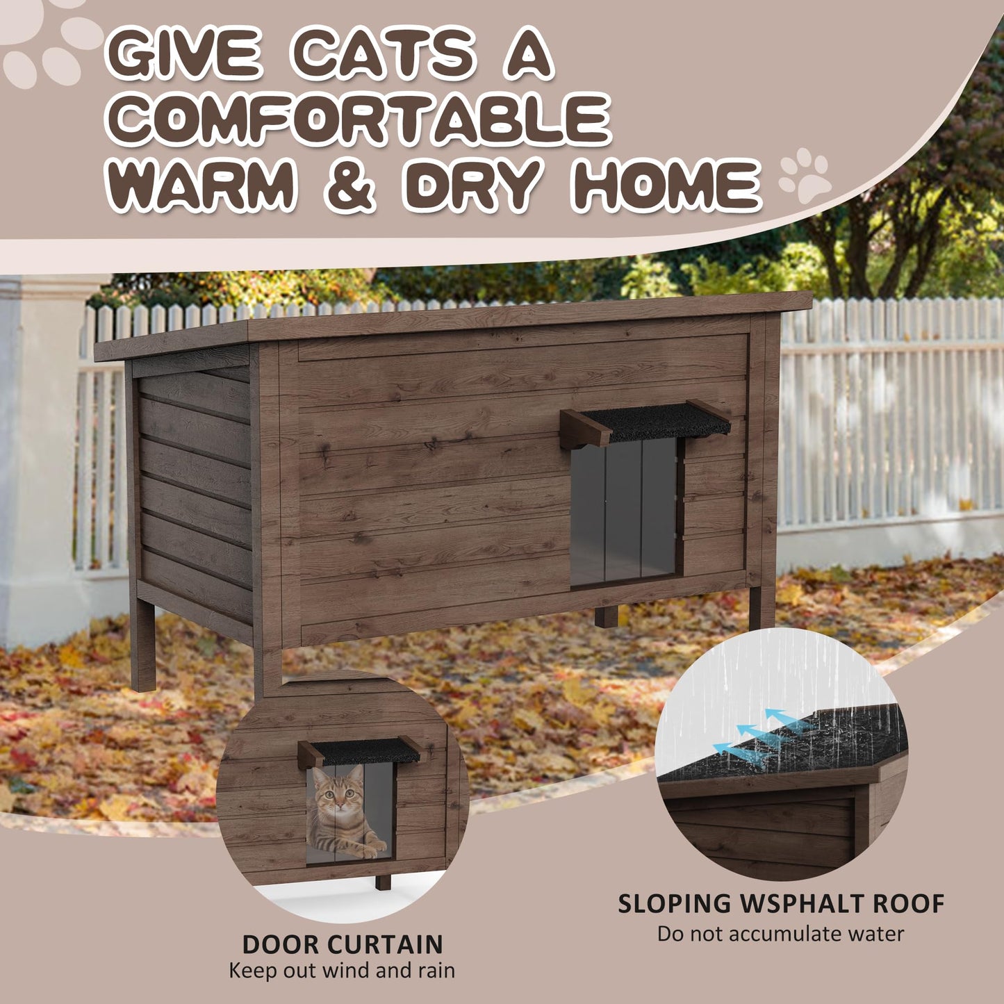 Kinchoix Outdoor Cat House Feral Cat Shelter Fully Insulated Outside Feral Cat Enclosure Wooden for Multiple Cats Possum Stray Condos Barn Cat Weatherproof Cathouse 34.4" L x 21.7" W x 27.2"  - WoodArtSupply