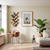 HOOBRO Floating Shelves for Wall, Set of 2 Wall Mounted Shelves, 2-Tier Wooden Tree Bookshelf, Hanging Shelves Storage Rack, for Living Room, Kitchen, Office, Rustic Brown and Black BF54BJP201 HOOBRO