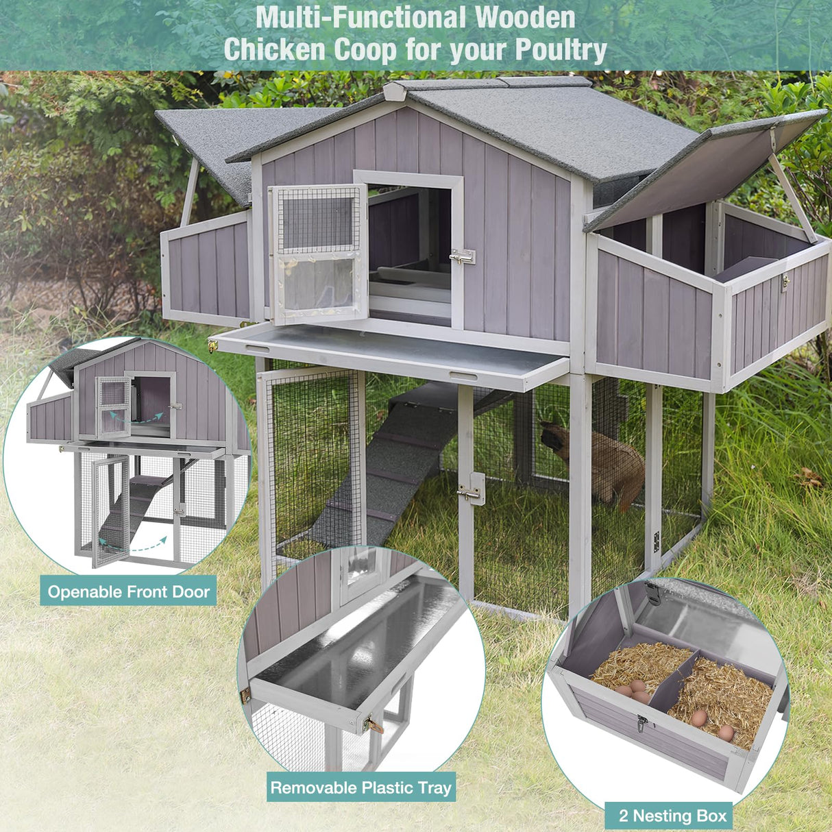 Chicken Coop Outdoor Super Easy to Assemble Large Hen House Wooden Poultry Cage with Nesting Box and Run Suumerpety