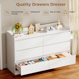 BEWISHOME White Dresser for Bedroom, 6 Drawer Dresser Chest of Drawers, Wood Dressers for Closet, Wide Modern Dressers with Fence for Living Room, Hallway, Entryway, TV Stand, White KCG04W BEWISHOME