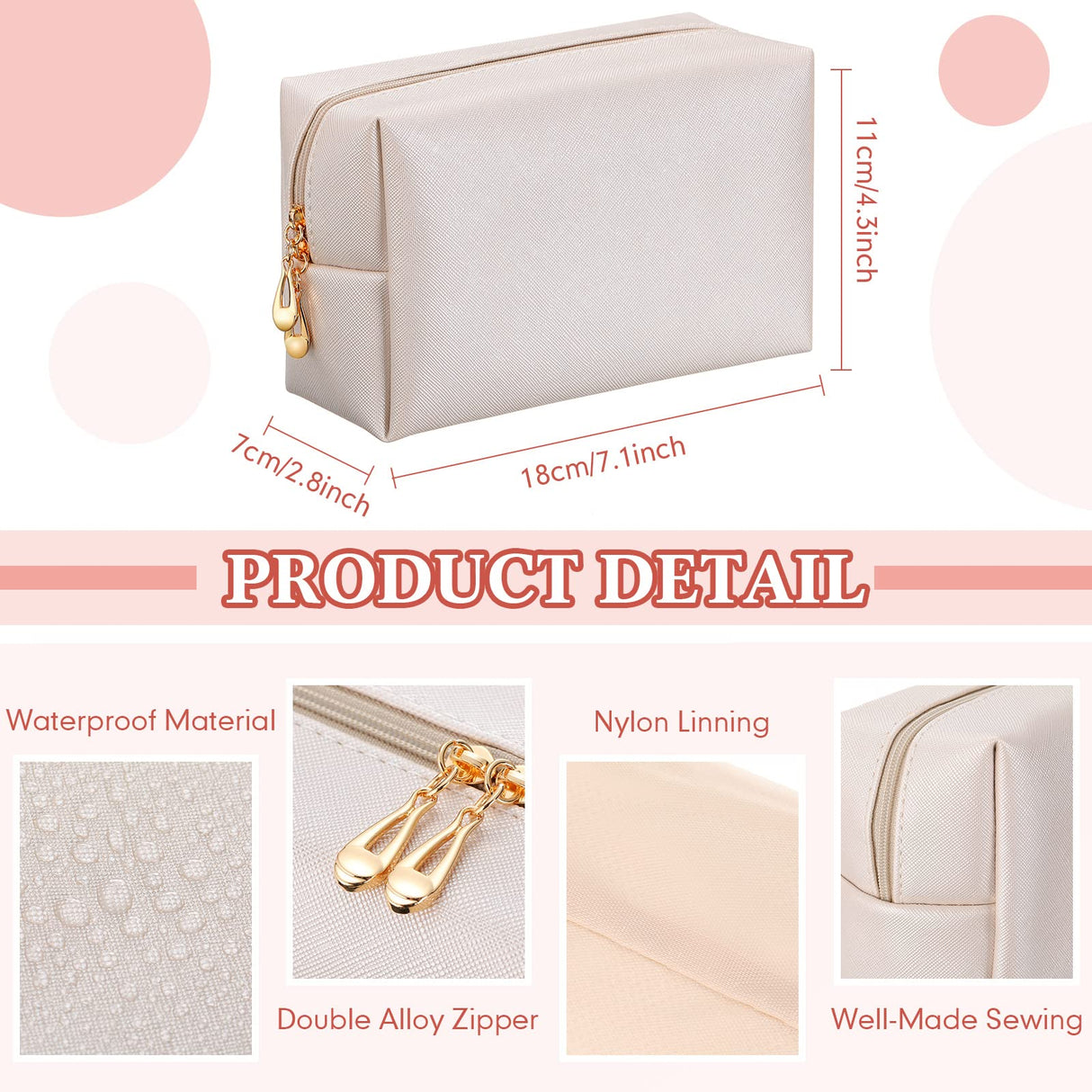 Kigeli 15 Pcs Aesthetics Makeup Bag PU Leather Cosmetic Bag Makeup Pouch Bulk Plain Cosmetic Pouch Waterproof Toiletry Bag for Christmas Party Gift Travel Cosmetic Organizer for Women (Ivory White) Kigeli