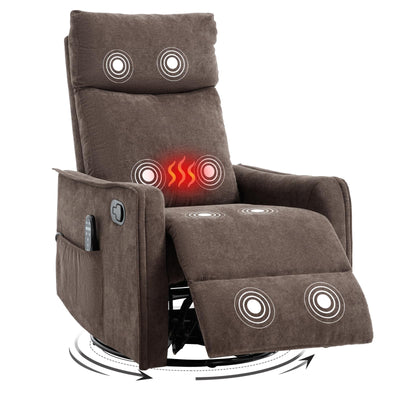 Trustyue Swivel Rocker Recliner Chair, 360° Swivel Recliner with Heat and Massage, Rocker Recliner Easy to Clean Nursery Glider Recliner Chair with Side Pockets for Living Room Brown