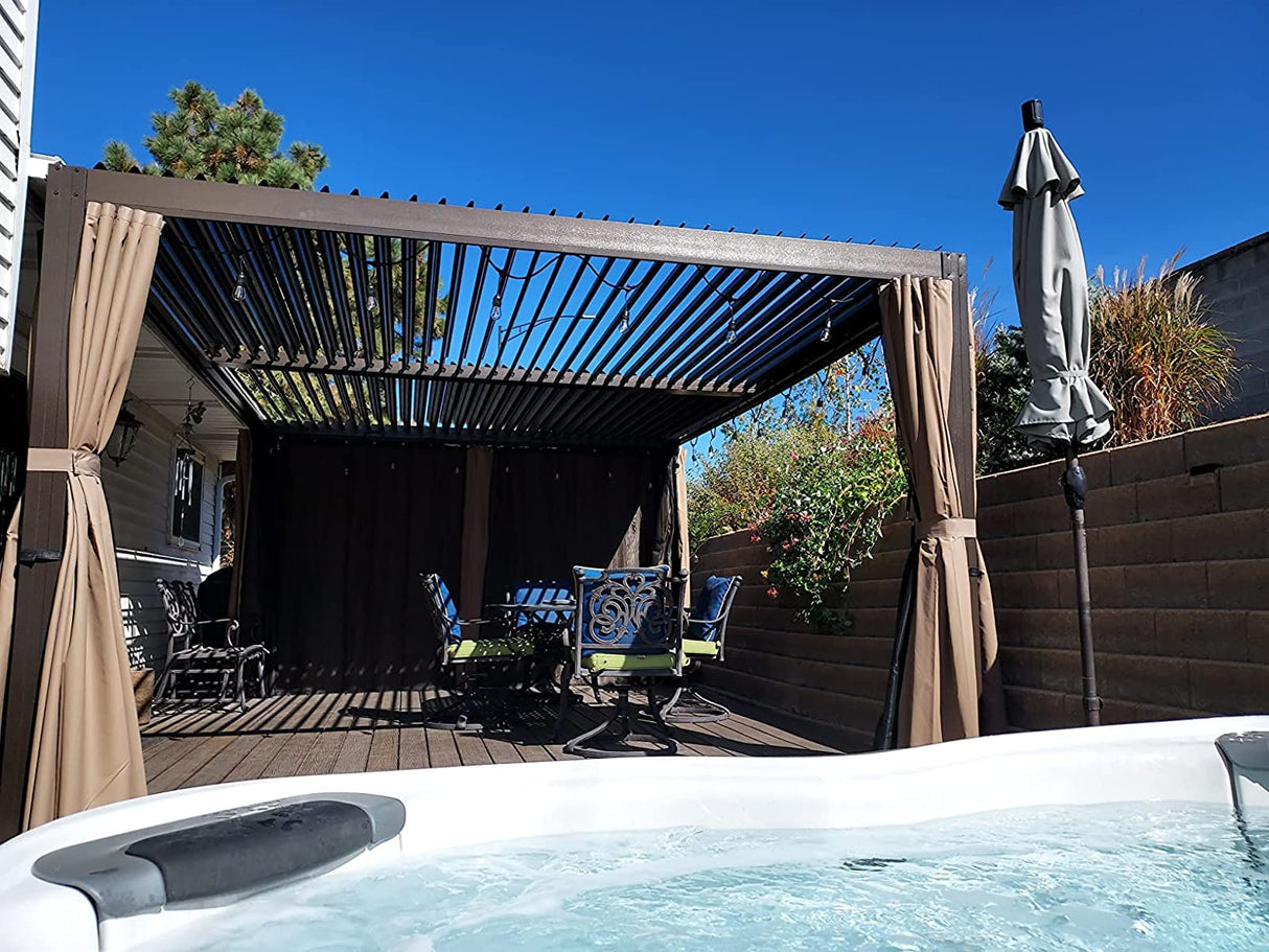 12’×16’ Louvered Pergola Outdoor Aluminium Pergola with Adjustable Roof Hardtop Sun Shade Shelter for Patios Deck Garden Backyard,Curtains&Netting (Dark Brown) by domi outdoor living domi outdoor living