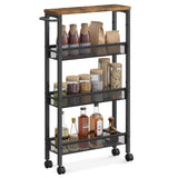 VASAGLE Slim Rolling Cart, 4-Tier Storage Cart, Narrow Cart with Handle, 5.1 Inches Deep, Metal Frame, for Kitchen, Dining Room, Living Room, Home Office, Rustic Brown and Classic Black ULRC032B01V1 VASAGLE
