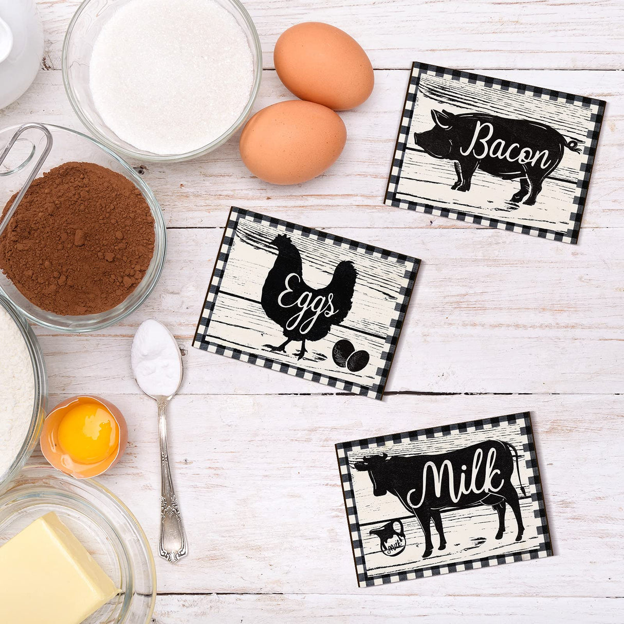 Jetec 3 Pieces Farmhouse Kitchen Signs Cow Rooster and Pig Decors 7.9 x 5.9 Inch Rustic Wooden Signs Country Wall Decorations for Kitchen Wall Decor and Home Decor (Rustic Style) Jetec