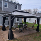 PURPLE LEAF 11' x 15' Permanent Hardtop Gazebo with Galvanized Steel Double Roof and Aluminum Frames Outdoor Large Pavilion Gazebo for Patio Deck Garden, Netting and Curtains Included, Light Grey PURPLE LEAF