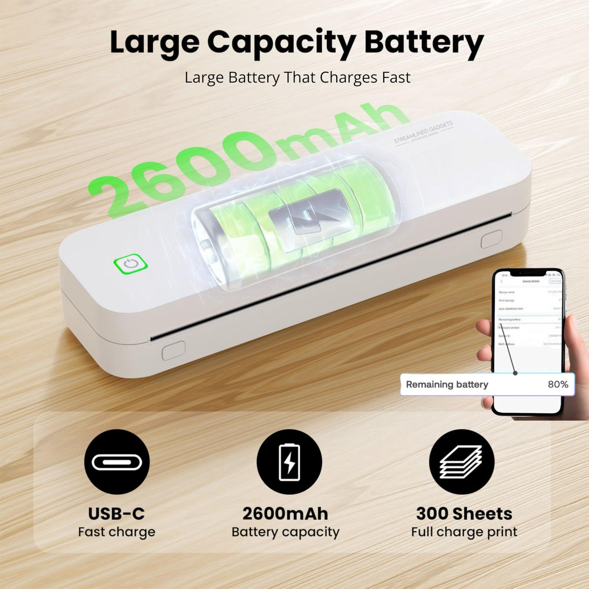 2025 Premium Portable Inkless Printer for Iphone, Android, Tablet, Laptop w/Bluetooth for home and school 8.5”x11” Thermal Printer-Wireless Mobile Printer w/FREE Shockproof Case, 3 rolls thermal paper STREAMLINED GADGETS