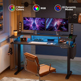 Bestier LED Gaming Electric Standing Desk Adjustable Height, 58x26 Inch Large Sit Stand Desk with Monitor Stand, Ergonomic Rising Office Desk with Headphone Hook & Storage Bag, 3D Carbon Fiber Bestier