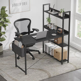 Treesland 47 Inch L-Shaped Computer Desk with Bookshelf and Storage Solutions in Black Treesland