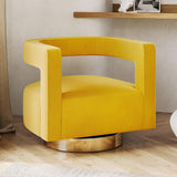 BELLEZE Swivel Barrel Accent Chair Set of 2, Modern Upholstered Arm Comfy Velvet Curved Back Round Chair with Gold Base Wood Frame, 360 Degree for Living Room Bedroom Office,Yellow BELLEZE