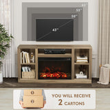 Furniwell Fireplace TV Stand for 65 Inch TV, Media Entertainment Center Console Table with 26" Electric Fireplace, Farmhouse TV Stand with Storage Cabinet for Living Room (Natural) Furniwell